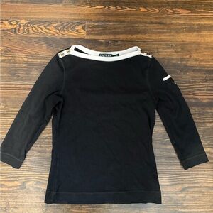Ralph Lauren Black Quarter Sleeve Boatneck Top